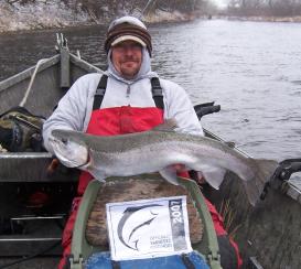 Salmon River Guide, Shane Thomas, with this nice chrome steelhead.