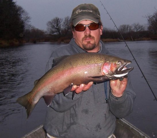 Drift boat fishing the Salmon River in Pulaski NY.