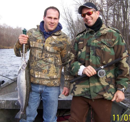 Drift boat steelhead fishing along the Salmon River in Pulaski NY.