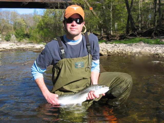 Drift boat steelhead fishing along the Salmon River in Pulaski NY.