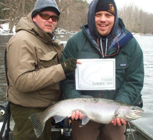 Drift boat steelhead fishing along the Salmon River in Pulaski NY.