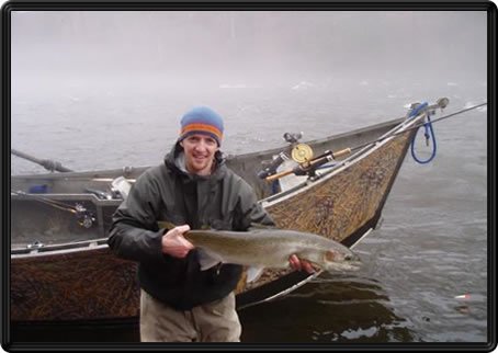 Drift boat steelhead fishing along the Salmon River in Pulaski NY.