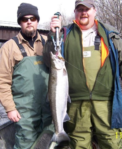 Drift boat steelhead fishing along the Salmon River in Pulaski NY.