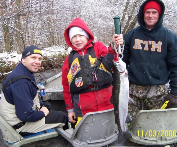 Drift boat steelhead fishing along the Salmon River in Pulaski NY.