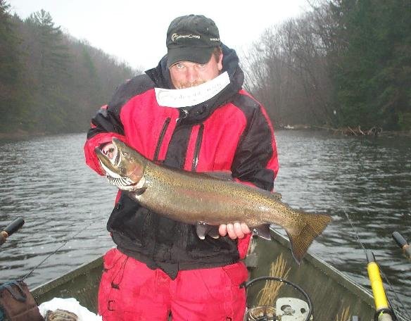 Drift boat fishing for steelhead on the Salmon River in Pulaski NY.