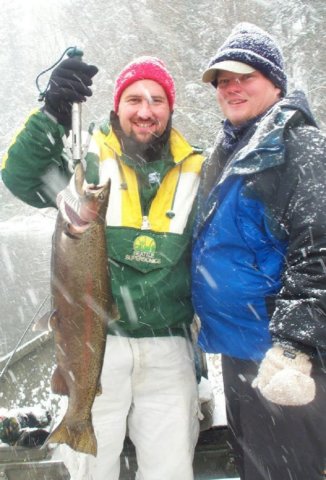 Drift boat fishing for steelhead on the Salmon River in Pulaski NY.