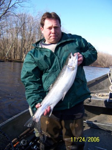 Drift boat fishing for steelhead on the Salmon River in Pulaski NY.