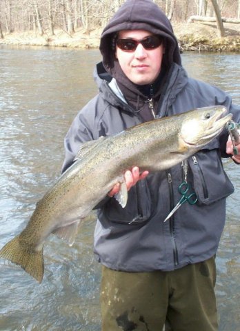 Drift boat fishing for steelhead on the Salmon River in Pulaski NY.