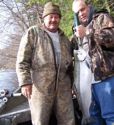 Drift boat fishing for steelhead on the Salmon River in Pulaski NY.