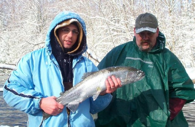 Drift boat fishing for steelhead on the Salmon River in Pulaski NY.