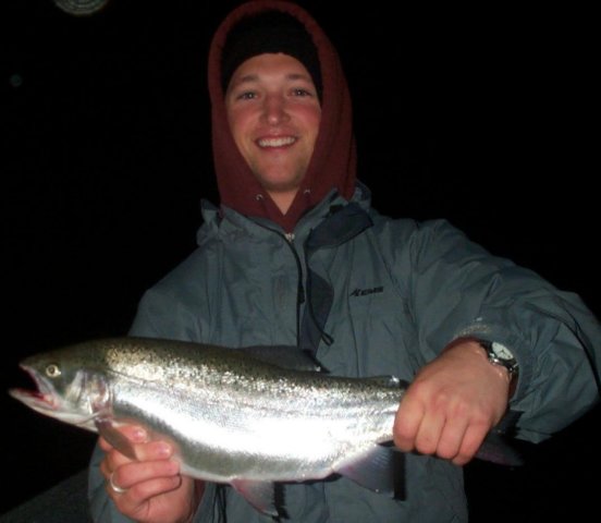 Steelhead fishing from the drift boat on Salmon River, Pulaski NY.