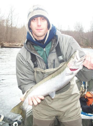 Steelhead fishing from the drift boat on Salmon River, Pulaski NY.