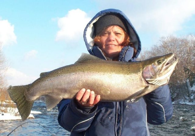 Steelhead fishing from the drift boat on Salmon River, Pulaski NY.