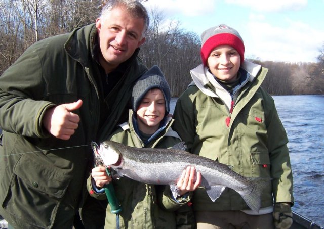 Steelhead fishing from the drift boat on Salmon River, Pulaski NY.