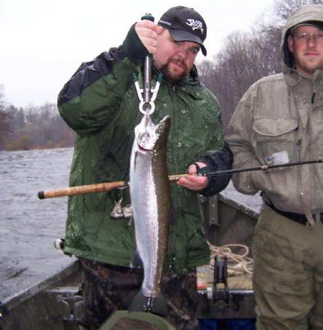 Steelhead fishing from the drift boat on Salmon River, Pulaski NY.