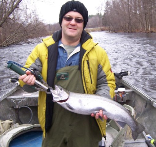 Steelhead fishing from the drift boat on Salmon River, Pulaski NY.