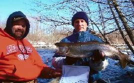 Steelhead fishing from the drift boat on Salmon River, Pulaski NY.