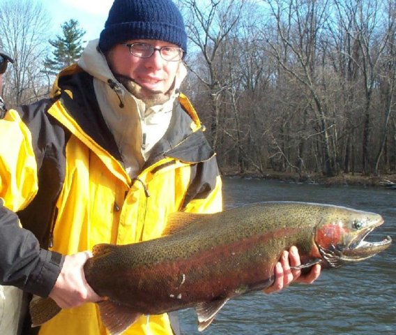 Steelhead fishing from the drift boat on Salmon River, Pulaski NY.