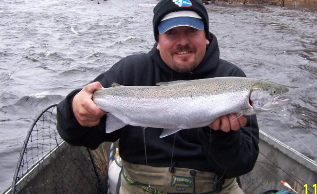 Steelhead fishing from the drift boat on Salmon River, Pulaski NY.