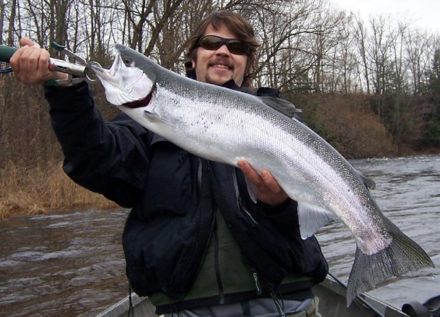 Steelhead fishing from the drift boat on Salmon River, Pulaski NY.