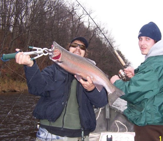 Steelhead fishing from the drift boat on Salmon River, Pulaski NY.