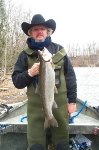 Steelhead fishing from the drift boat on Salmon River, Pulaski NY.