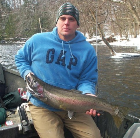 Steelhead fishing from the drift boat on Salmon River, Pulaski NY.