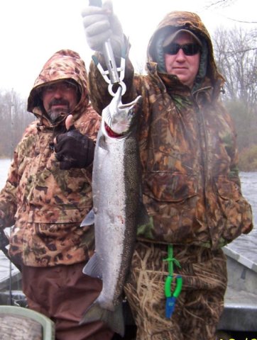 Steelhead fishing from the drift boat on Salmon River, Pulaski NY.