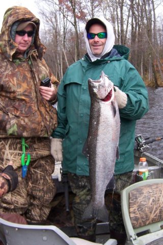 Steelhead fishing from the drift boat on Salmon River, Pulaski NY.