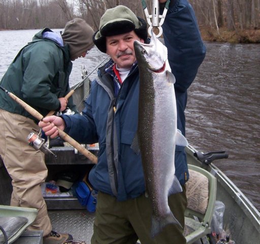 Steelhead fishing from the drift boat on Salmon River, Pulaski NY.